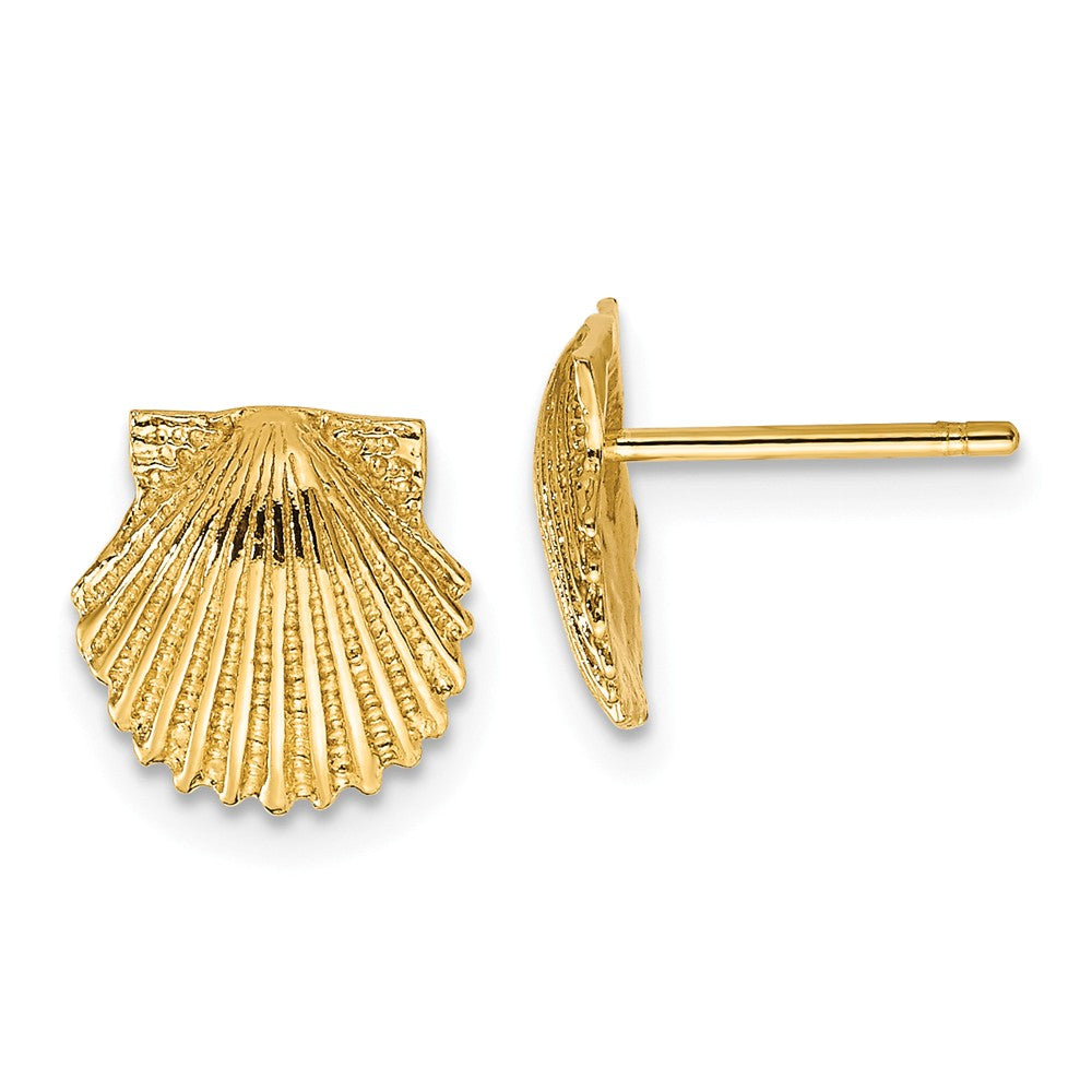9mm Scalloped Seashell Post Earrings in 14k Yellow Gold, Item E10870 by The Black Bow Jewelry Co.