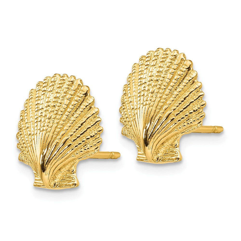 Alternate view of the 13mm Scalloped Shell Post Earrings in 14k Yellow Gold by The Black Bow Jewelry Co.