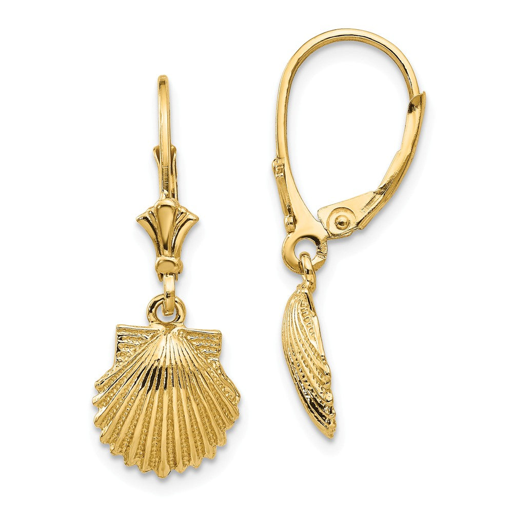 10mm Scalloped Shell Lever Back Earrings in 14k Yellow Gold, Item E10875 by The Black Bow Jewelry Co.