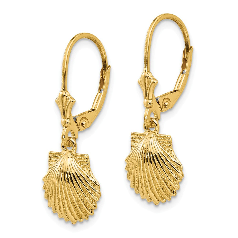 Alternate view of the 10mm Scalloped Shell Lever Back Earrings in 14k Yellow Gold by The Black Bow Jewelry Co.
