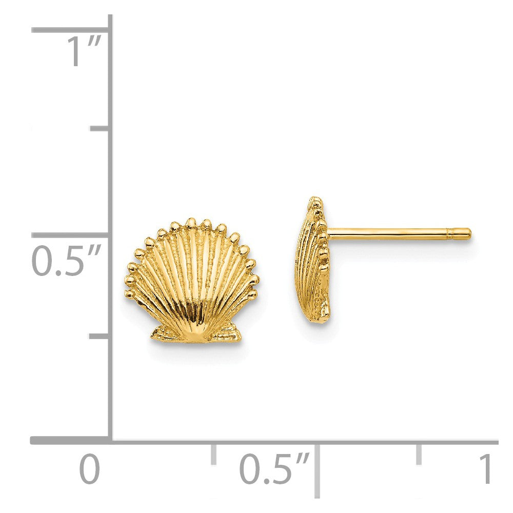 Alternate view of the 8mm Scalloped Shell Post Earrings in 14k Yellow Gold by The Black Bow Jewelry Co.