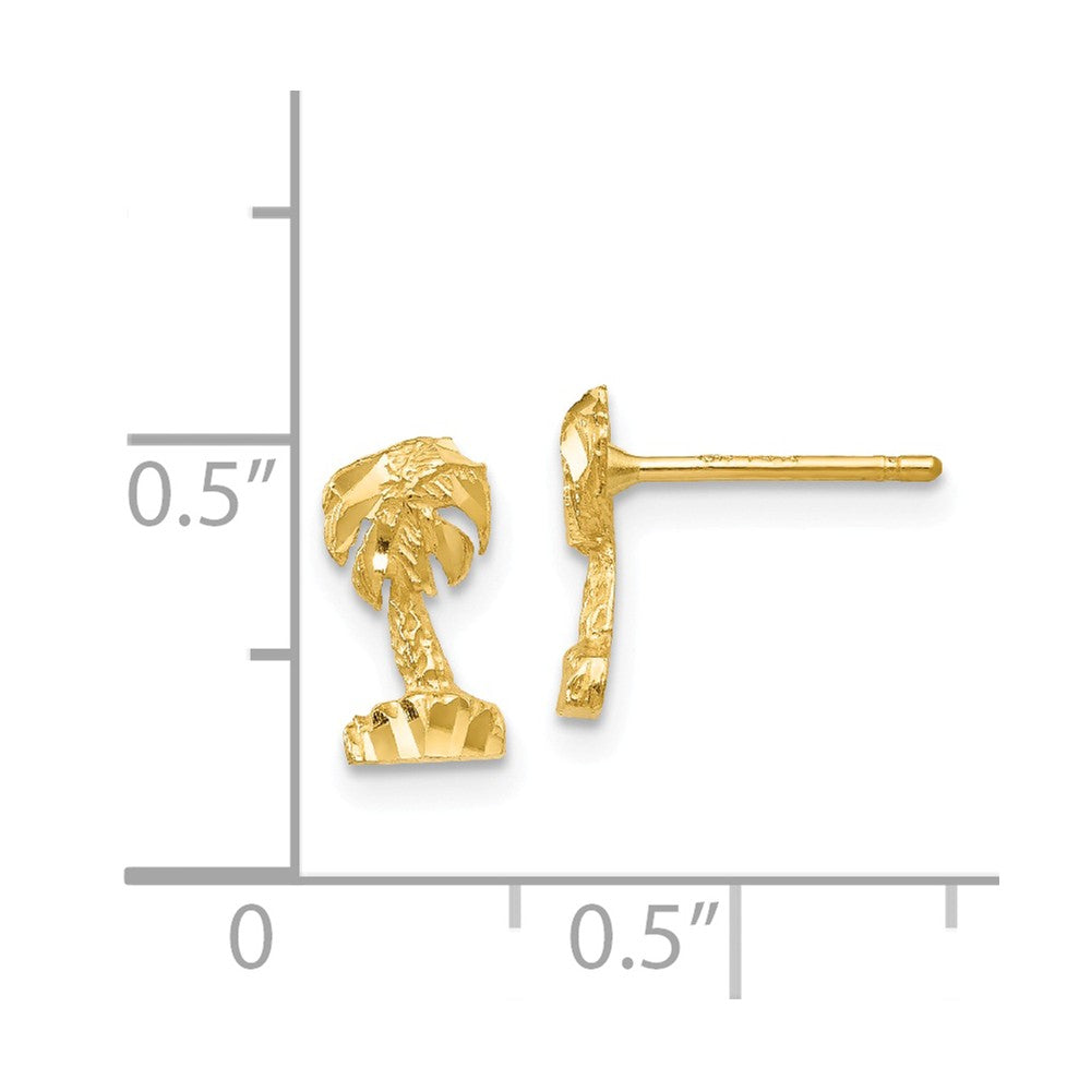 Alternate view of the Mini Diamond Cut Palm Tree Post Earrings in 14k Yellow Gold by The Black Bow Jewelry Co.