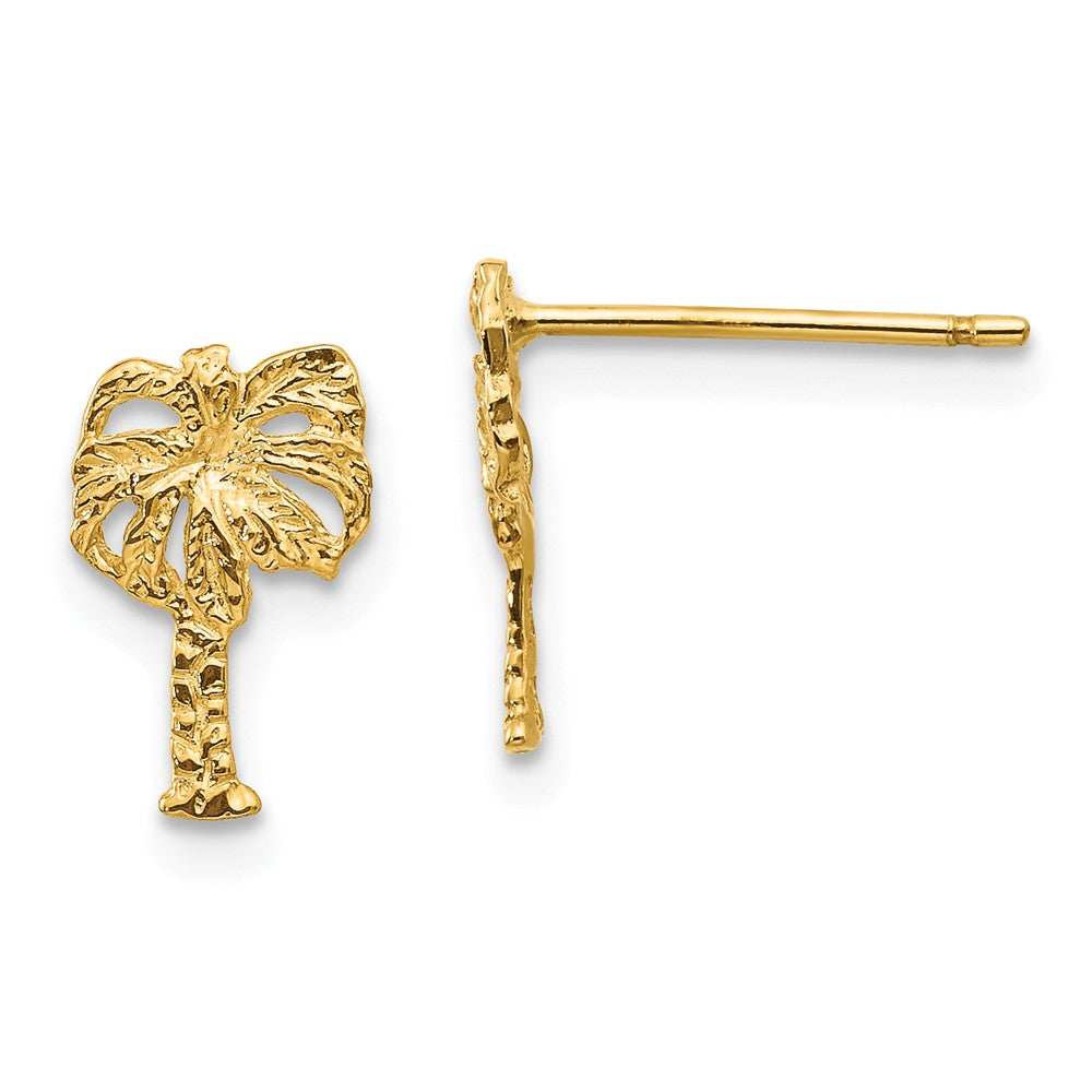 Small Textured Palm Tree Post Earrings in 14k Yellow Gold, Item E10886 by The Black Bow Jewelry Co.