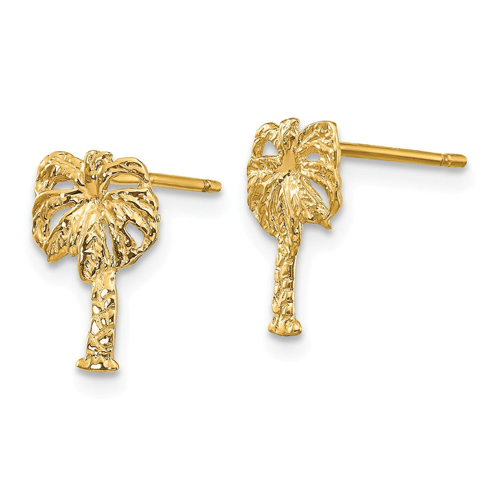 Alternate view of the Small Textured Palm Tree Post Earrings in 14k Yellow Gold by The Black Bow Jewelry Co.