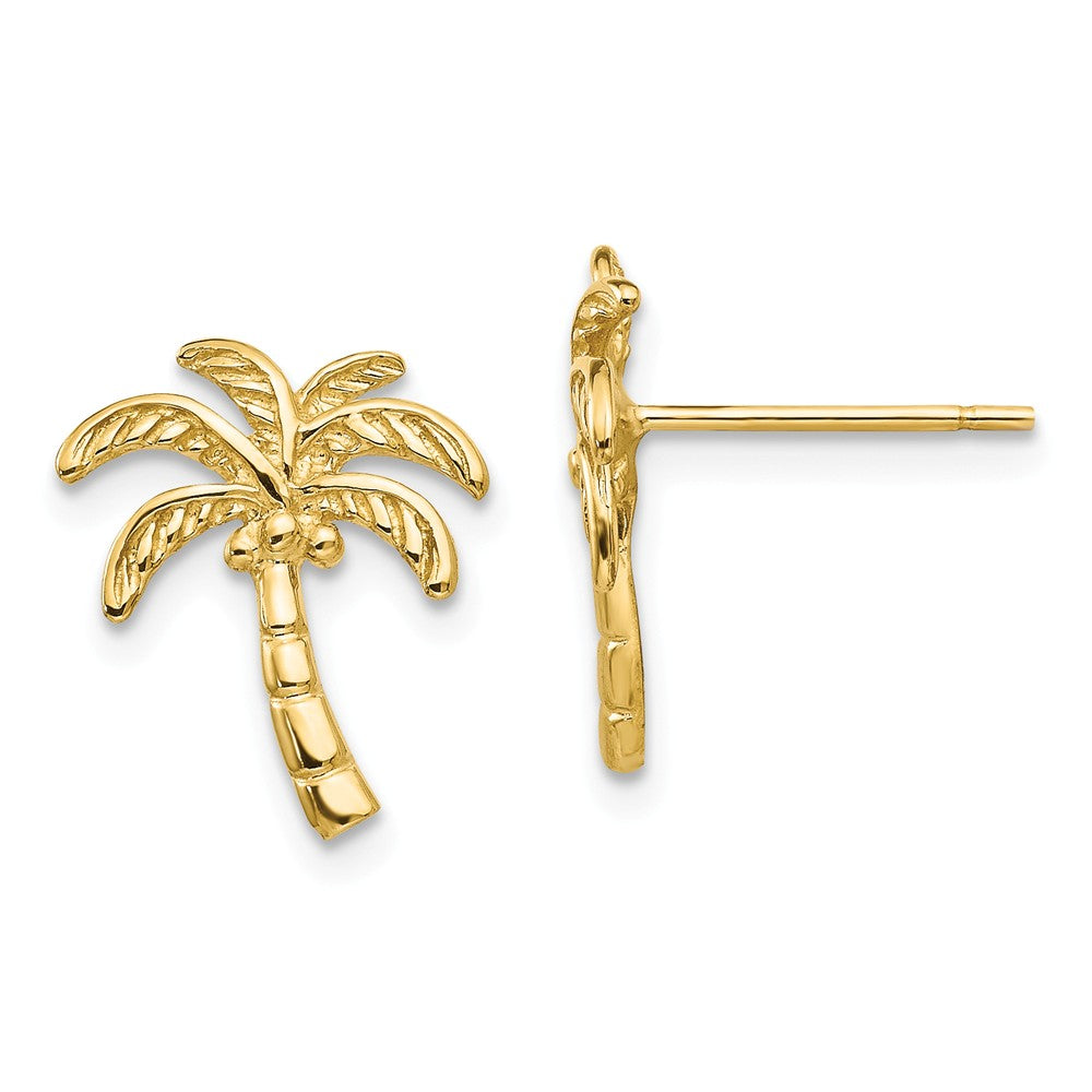 Coconut Palm Tree Post Earrings in 14k Yellow Gold, Item E10887 by The Black Bow Jewelry Co.