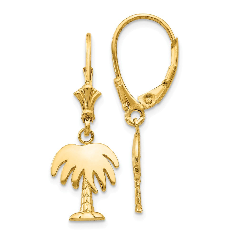Polished Palm Tree Lever Back Earrings in 14k Yellow Gold, Item E10890 by The Black Bow Jewelry Co.