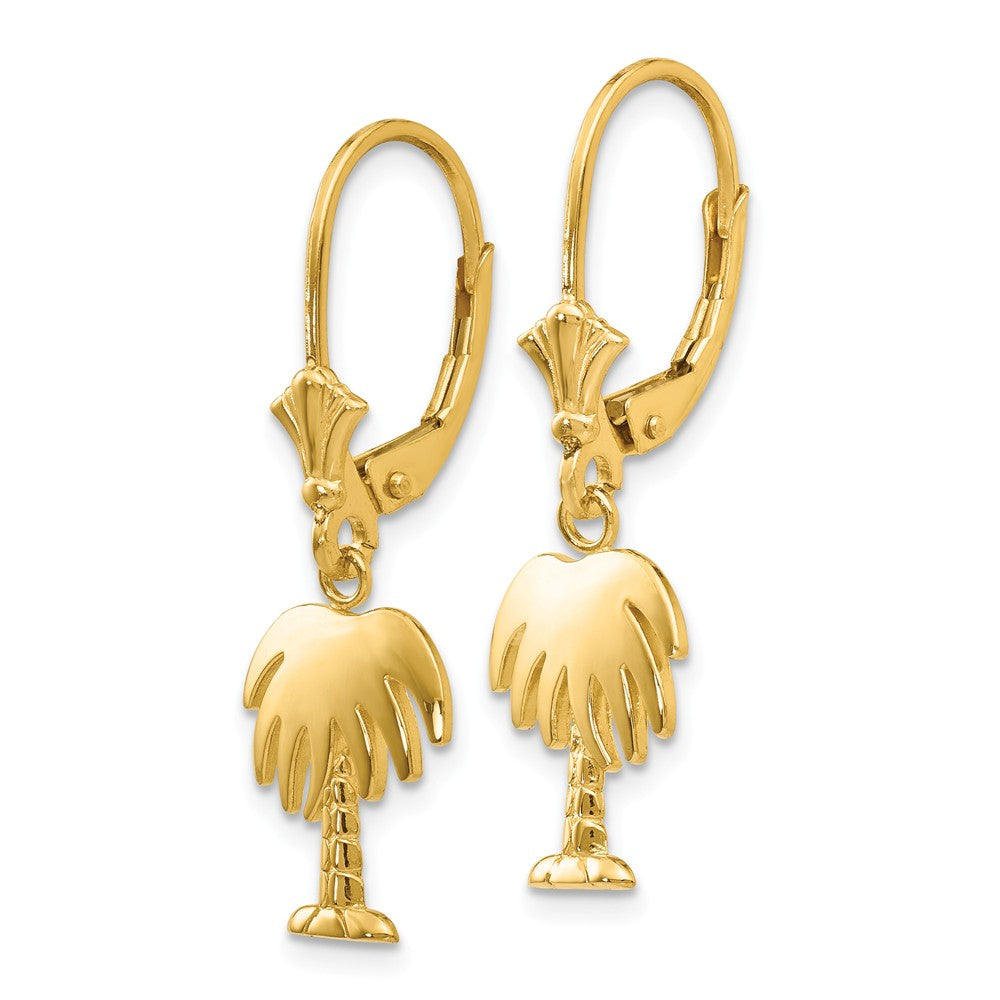 Alternate view of the Polished Palm Tree Lever Back Earrings in 14k Yellow Gold by The Black Bow Jewelry Co.