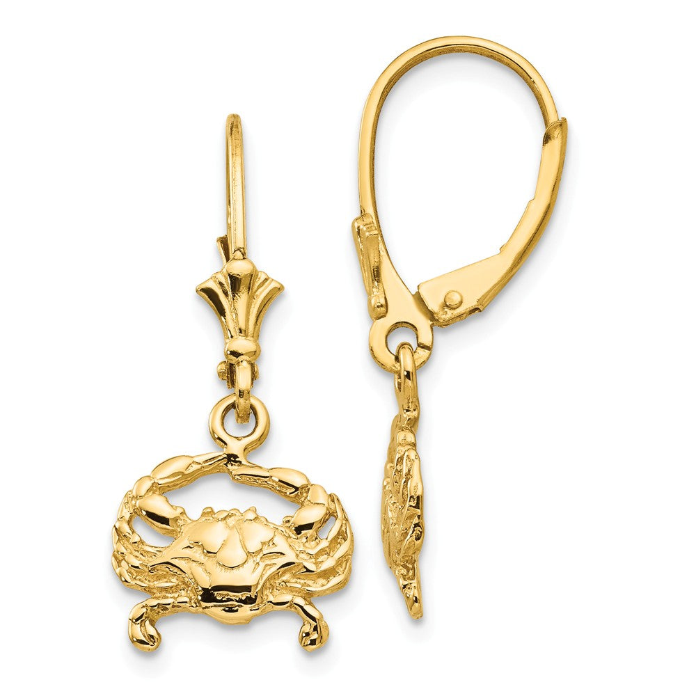 Blue Crab Lever Back Earrings in 14k Yellow Gold, Item E10898 by The Black Bow Jewelry Co.