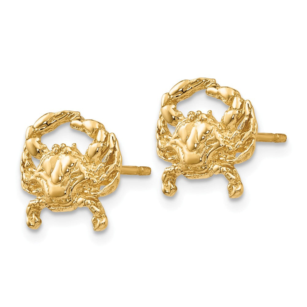 Alternate view of the Blue Crab Post Earrings in 14k Yellow Gold by The Black Bow Jewelry Co.
