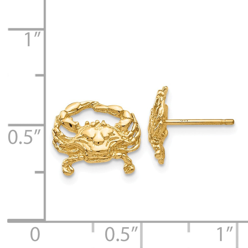 Alternate view of the Blue Crab Post Earrings in 14k Yellow Gold by The Black Bow Jewelry Co.