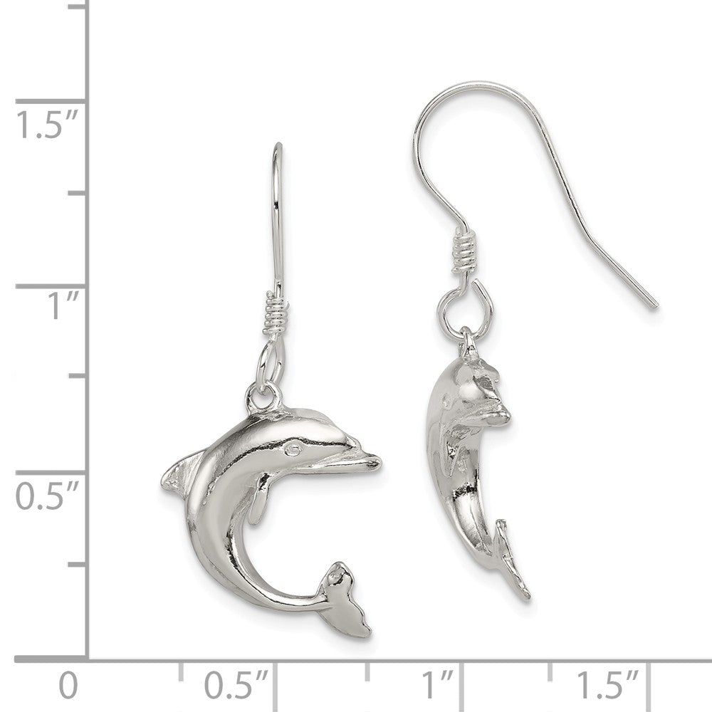 Alternate view of the Polished Dolphin Dangle Earrings in Sterling Silver by The Black Bow Jewelry Co.
