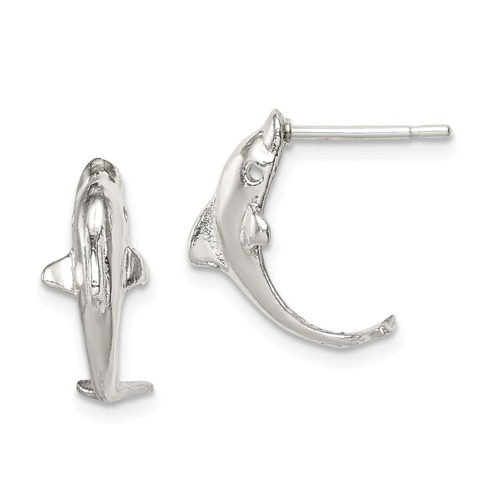 Polished Dolphin Drop Post Earrings in Sterling Silver, Item E10905 by The Black Bow Jewelry Co.