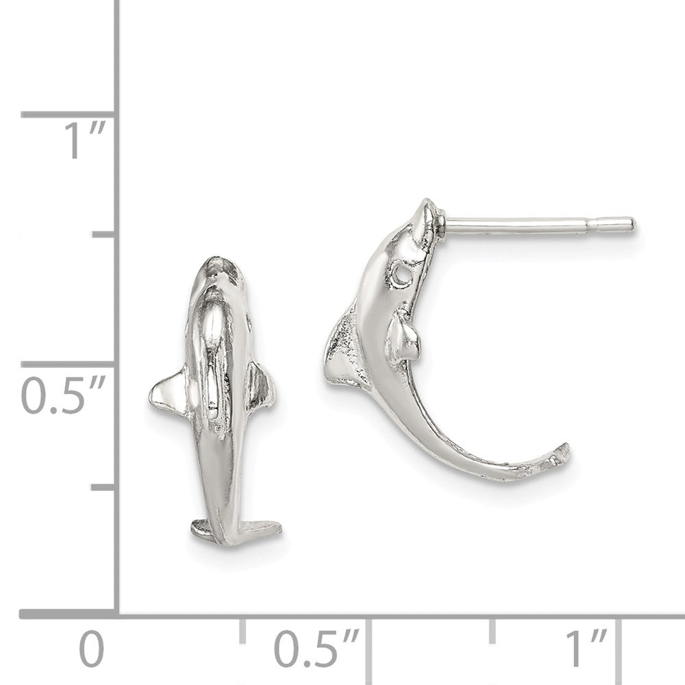 Alternate view of the Polished Dolphin Drop Post Earrings in Sterling Silver by The Black Bow Jewelry Co.