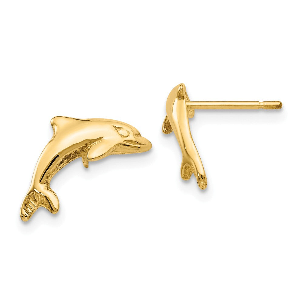 13mm Polished Dolphin Post Earrings in 14k Yellow Gold, Item E10911 by The Black Bow Jewelry Co.