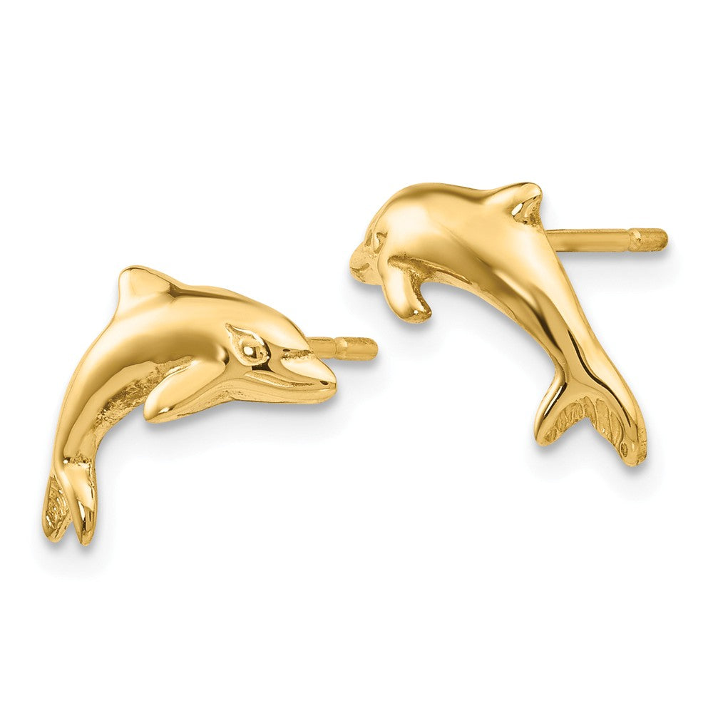 Alternate view of the 13mm Polished Dolphin Post Earrings in 14k Yellow Gold by The Black Bow Jewelry Co.