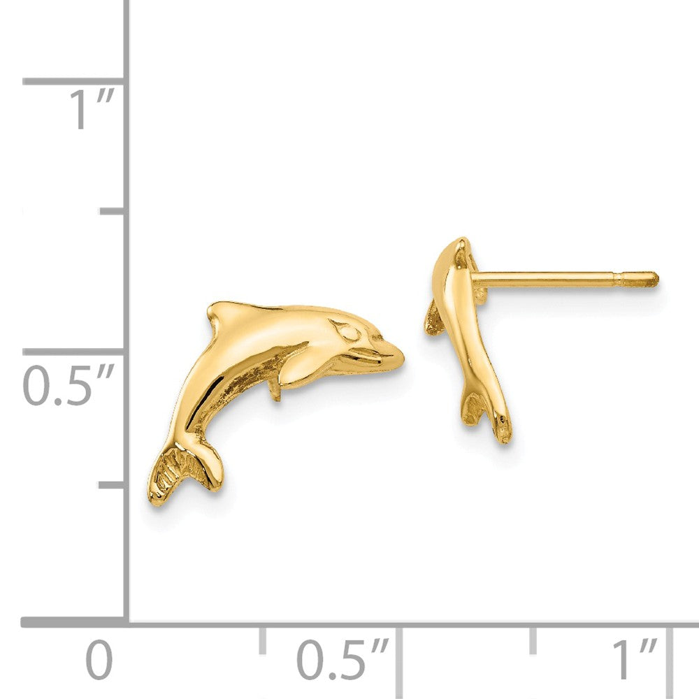 Alternate view of the 13mm Polished Dolphin Post Earrings in 14k Yellow Gold by The Black Bow Jewelry Co.