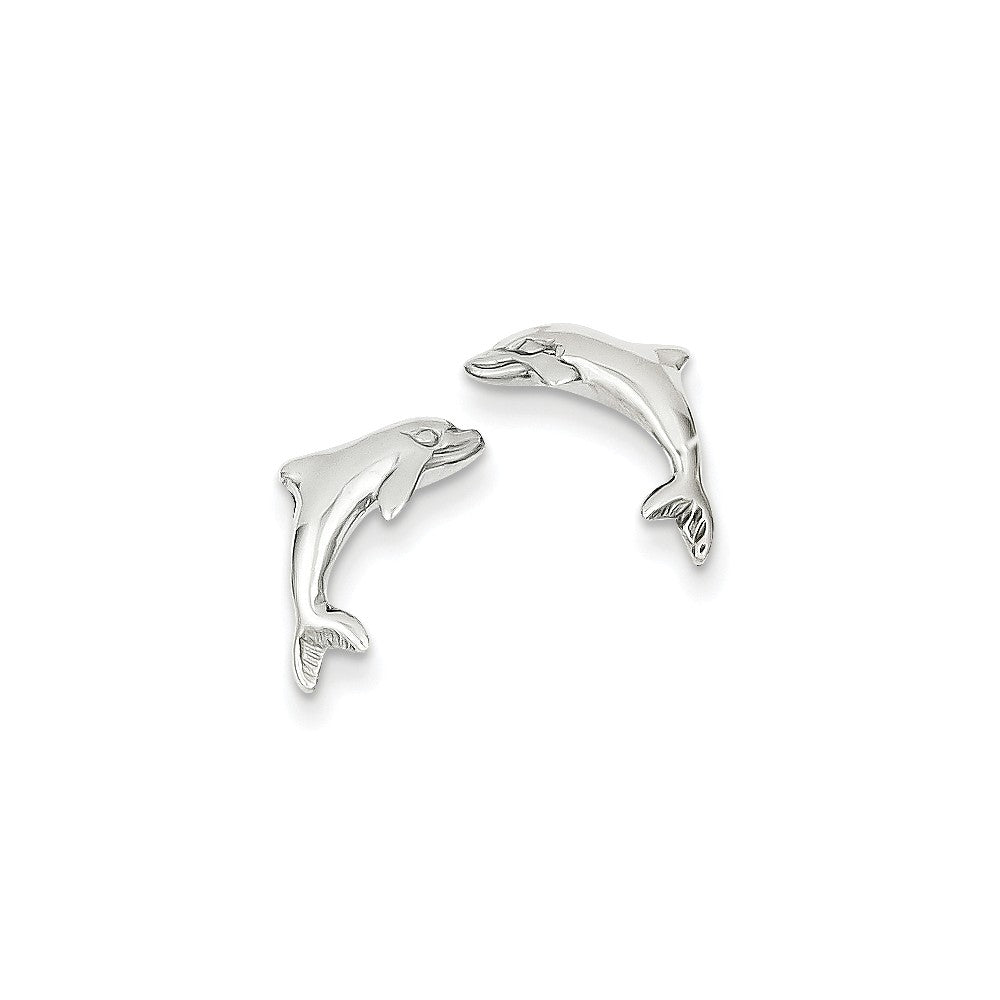 13mm Polished Dolphin Post Earrings in 14k White Gold, Item E10912 by The Black Bow Jewelry Co.