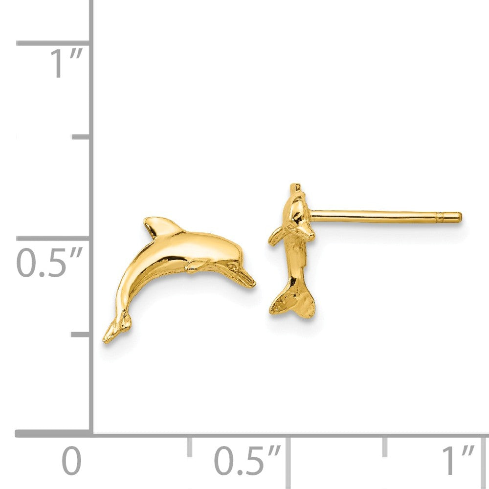 Alternate view of the 10mm Polished Dolphin Post Earrings in 14k Yellow Gold by The Black Bow Jewelry Co.