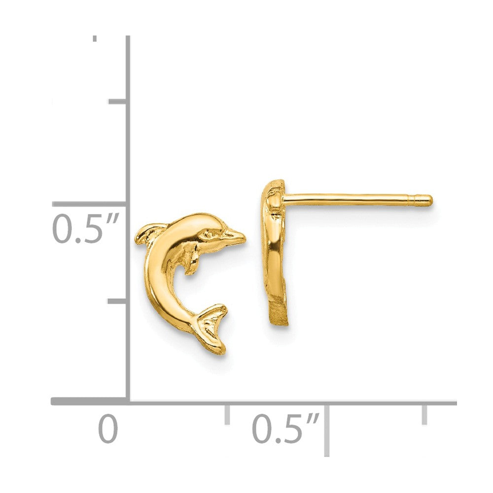 Alternate view of the Small 2D Jumping Dolphin Post Earrings in 14k Yellow Gold by The Black Bow Jewelry Co.