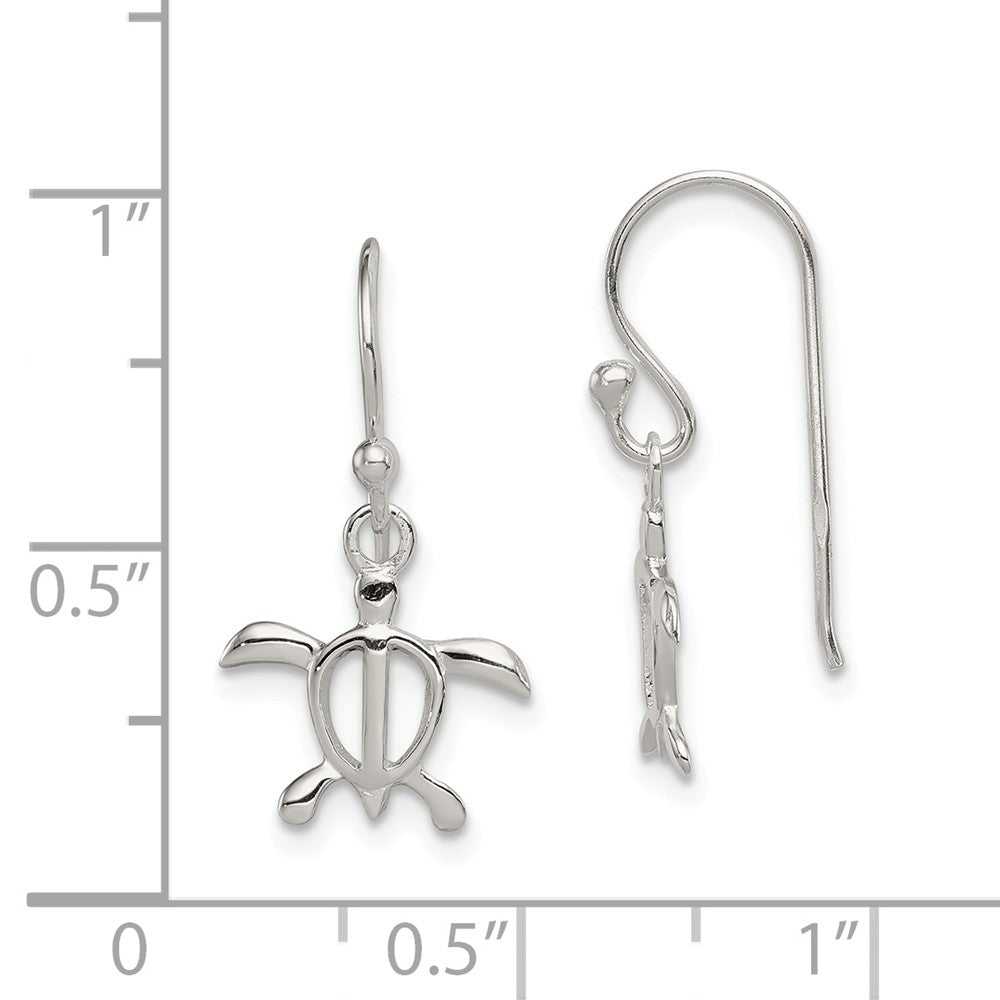 Alternate view of the Small Open Sea Turtle Dangle Earrings in Sterling Silver by The Black Bow Jewelry Co.