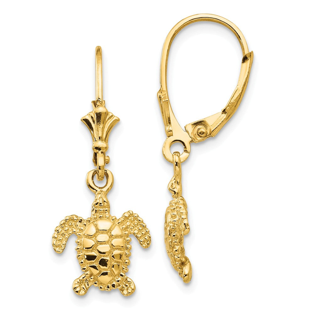 11mm Textured Sea Turtle Lever Back Earrings in 14k Yellow Gold, Item E10923 by The Black Bow Jewelry Co.