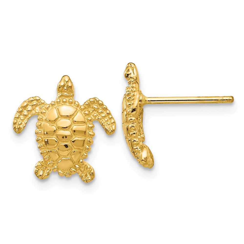 11mm Sea Turtle Post Earrings in 14k Yellow Gold, Item E10924 by The Black Bow Jewelry Co.