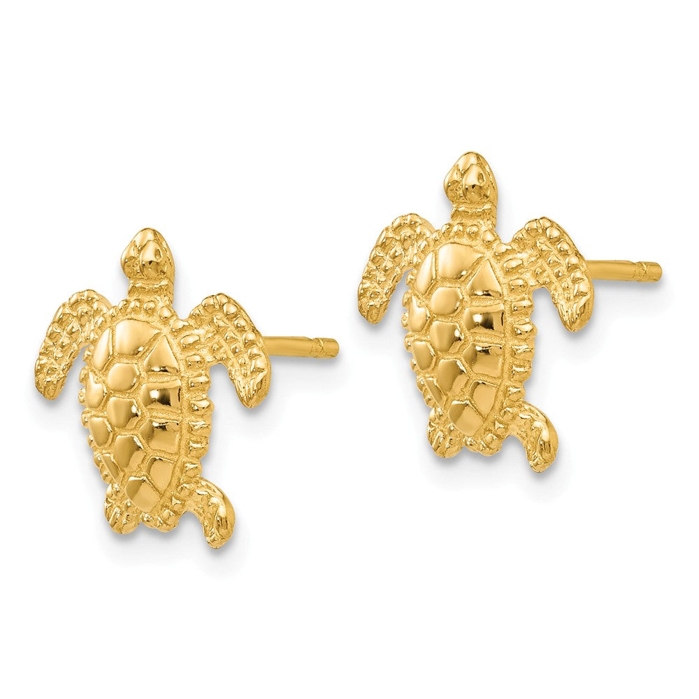 Alternate view of the 11mm Sea Turtle Post Earrings in 14k Yellow Gold by The Black Bow Jewelry Co.