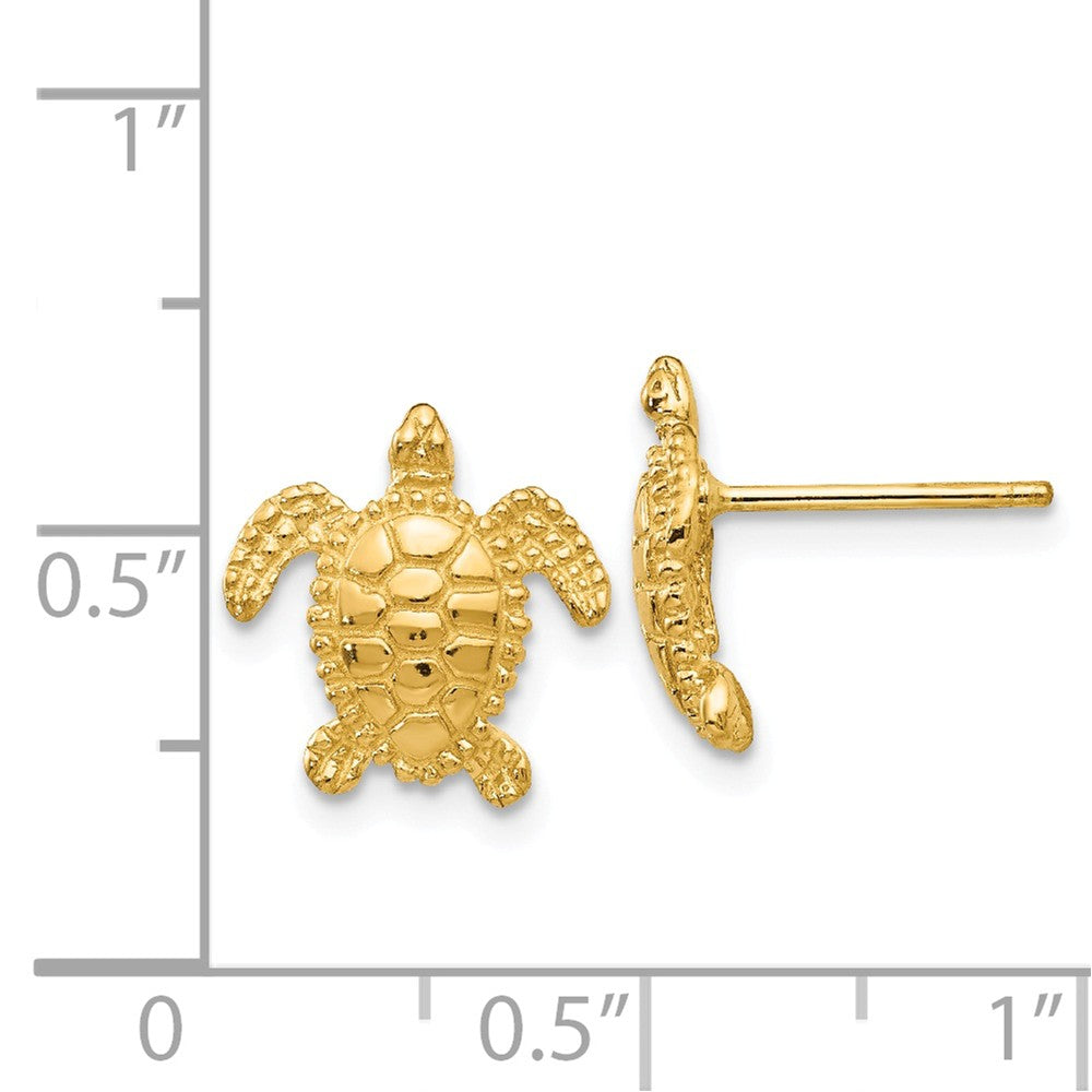 Alternate view of the 11mm Sea Turtle Post Earrings in 14k Yellow Gold by The Black Bow Jewelry Co.