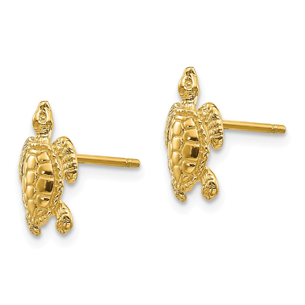 Alternate view of the 10mm Sea Turtle Post Earrings in 14k Yellow Gold by The Black Bow Jewelry Co.