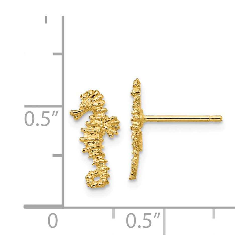 Alternate view of the Mini Textured Seahorse Post Earrings in 14k Yellow Gold by The Black Bow Jewelry Co.