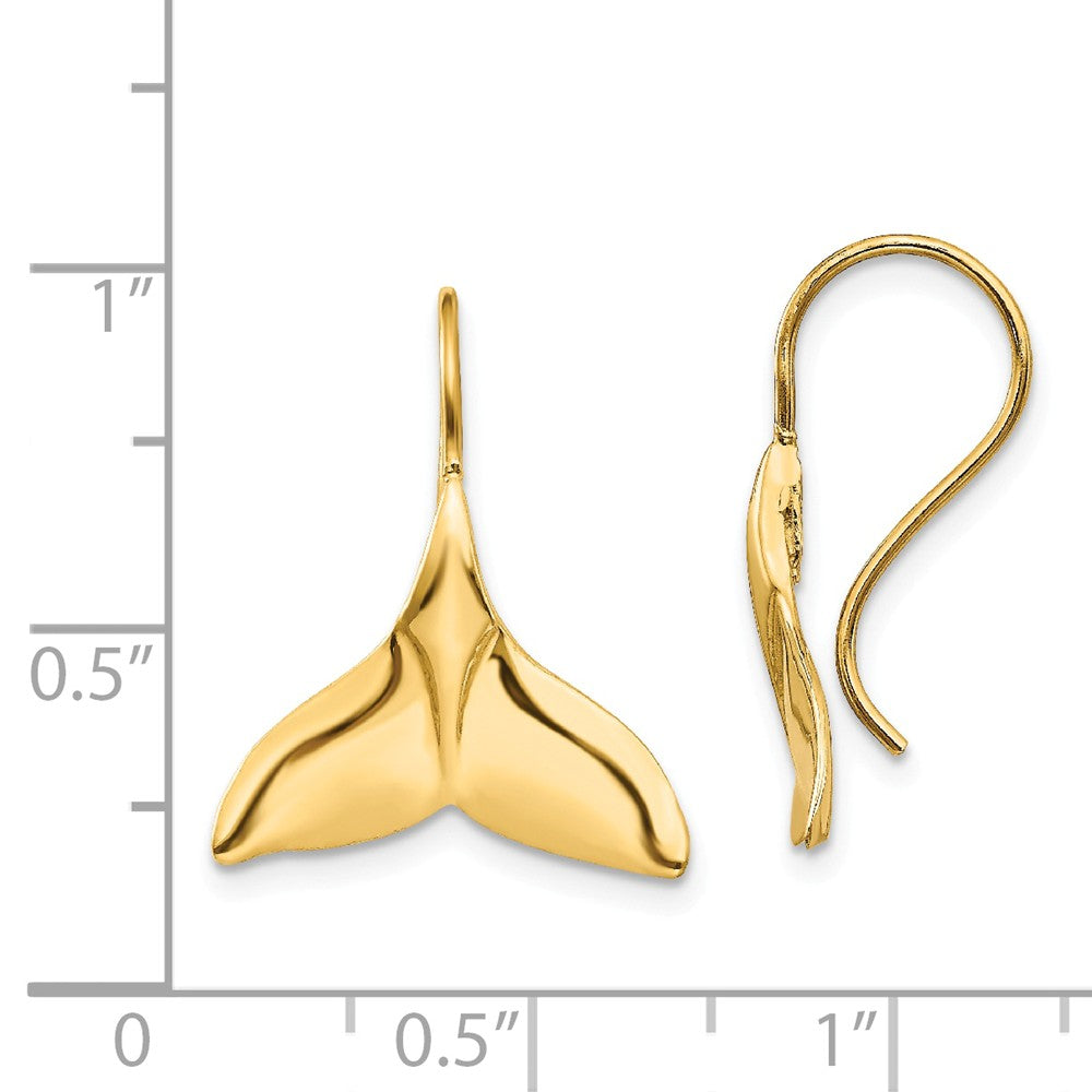 Alternate view of the Polished Whale Tail Wire Drop Earrings in 14k Yellow Gold by The Black Bow Jewelry Co.