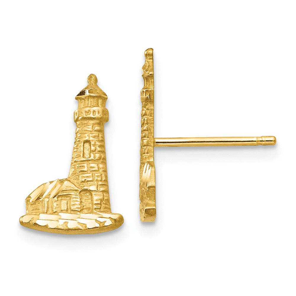 13mm Diamond Cut Lighthouse Post Earrings in 14k Yellow Gold, Item E10945 by The Black Bow Jewelry Co.