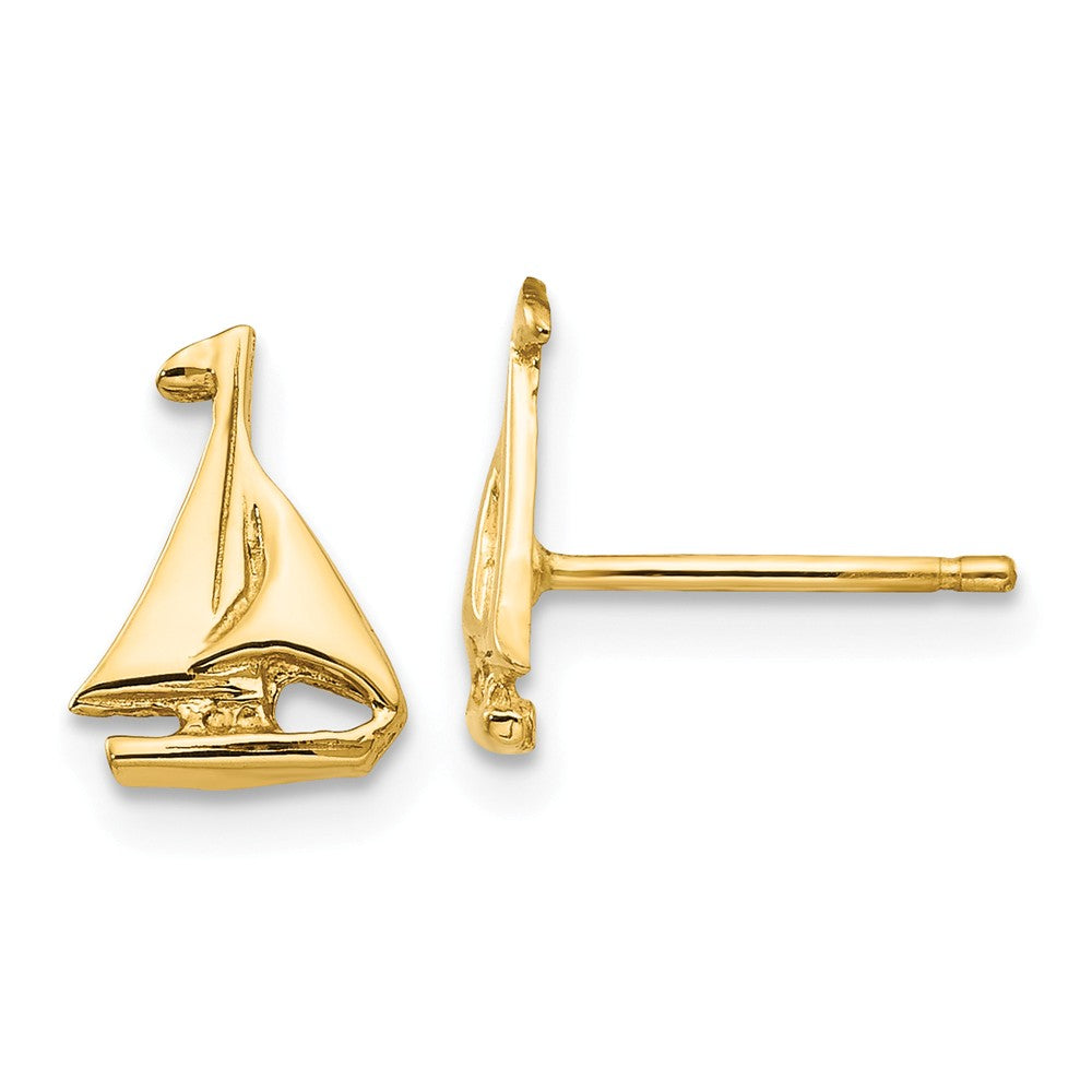 Mini Polished Sailboat Post Earrings in 14k Yellow Gold, Item E10947 by The Black Bow Jewelry Co.