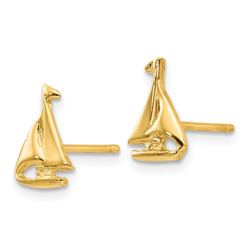 Alternate view of the Mini Polished Sailboat Post Earrings in 14k Yellow Gold by The Black Bow Jewelry Co.