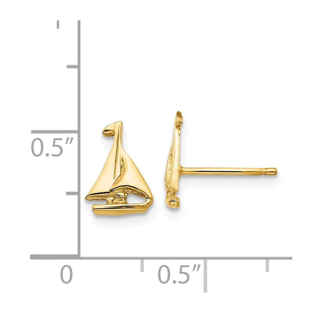 Alternate view of the Mini Polished Sailboat Post Earrings in 14k Yellow Gold by The Black Bow Jewelry Co.