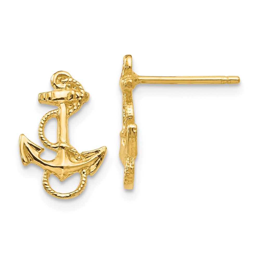 Petite Anchor with Rope Post Earrings in 14k Yellow Gold, Item E10950 by The Black Bow Jewelry Co.