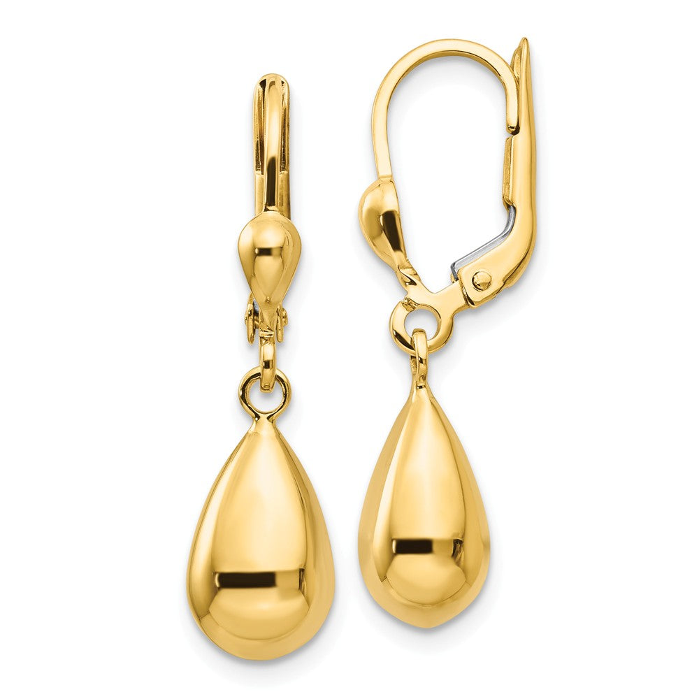 Polished 3D Teardrop Lever Back Earrings in 14k Yellow Gold, Item E10957 by The Black Bow Jewelry Co.