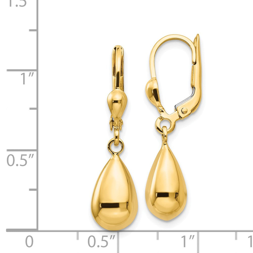 Alternate view of the Polished 3D Teardrop Lever Back Earrings in 14k Yellow Gold by The Black Bow Jewelry Co.
