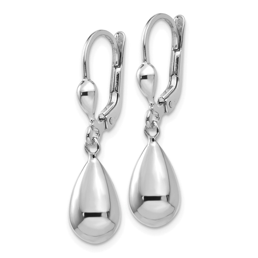 Alternate view of the Polished 3D Teardrop Lever Back Earrings in 14k White Gold by The Black Bow Jewelry Co.