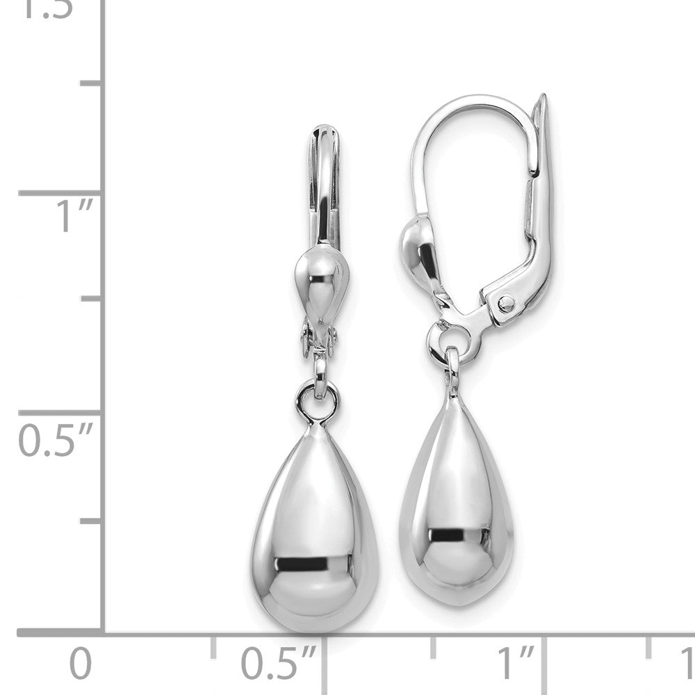 Alternate view of the Polished 3D Teardrop Lever Back Earrings in 14k White Gold by The Black Bow Jewelry Co.