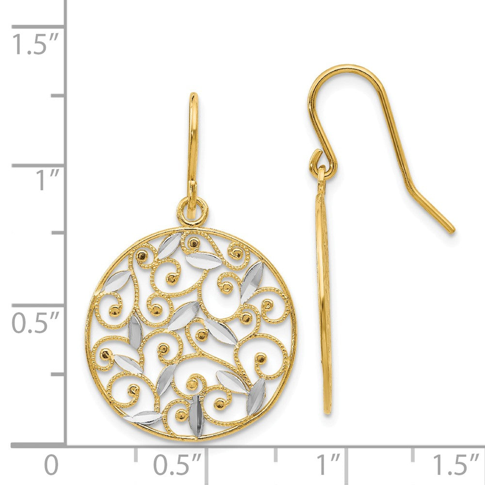 Alternate view of the 19mm Two Tone Filigree Circle Dangle Earrings in 14k Gold by The Black Bow Jewelry Co.