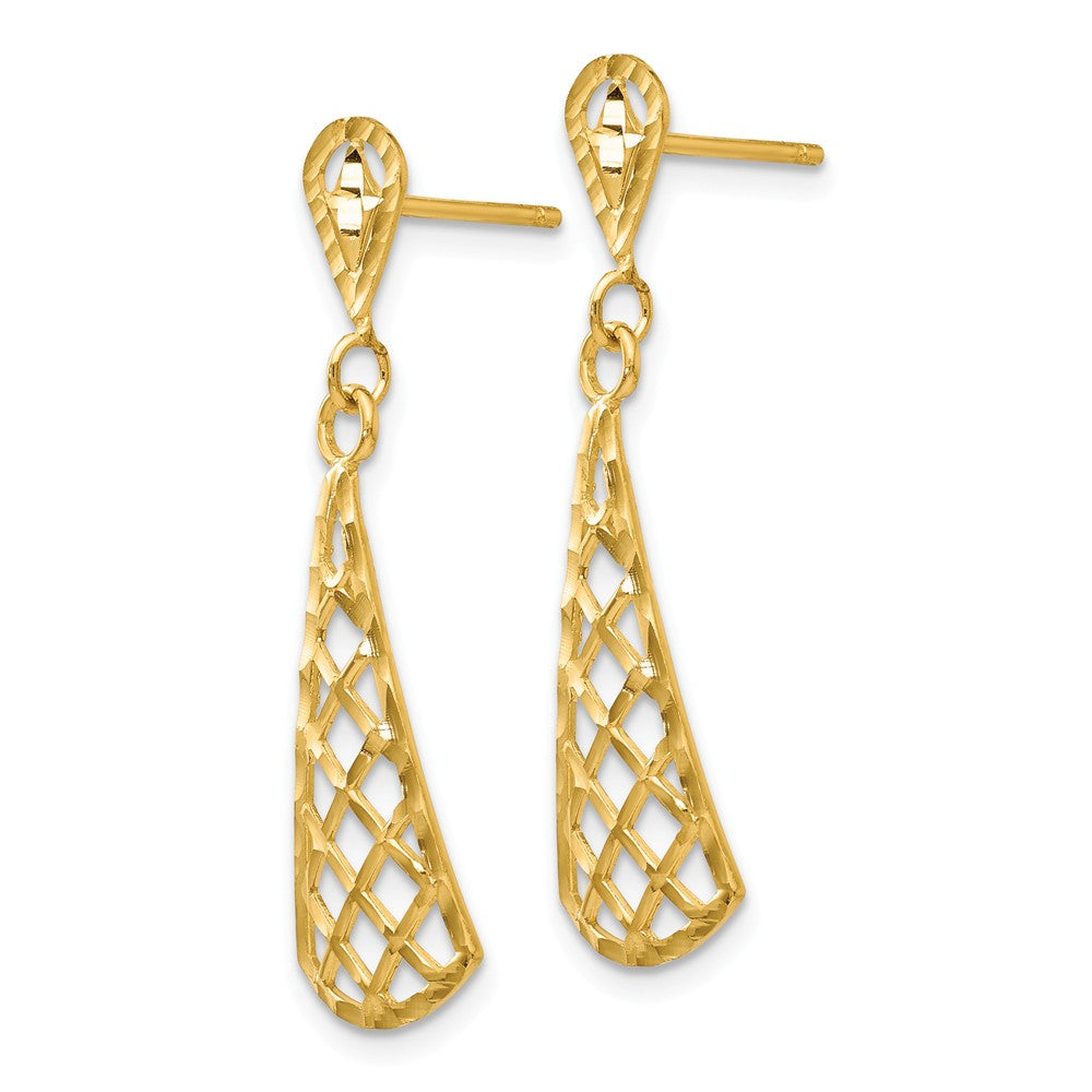 Alternate view of the Diamond Cut Triangular Dangle Post Earrings in 14k Yellow Gold by The Black Bow Jewelry Co.