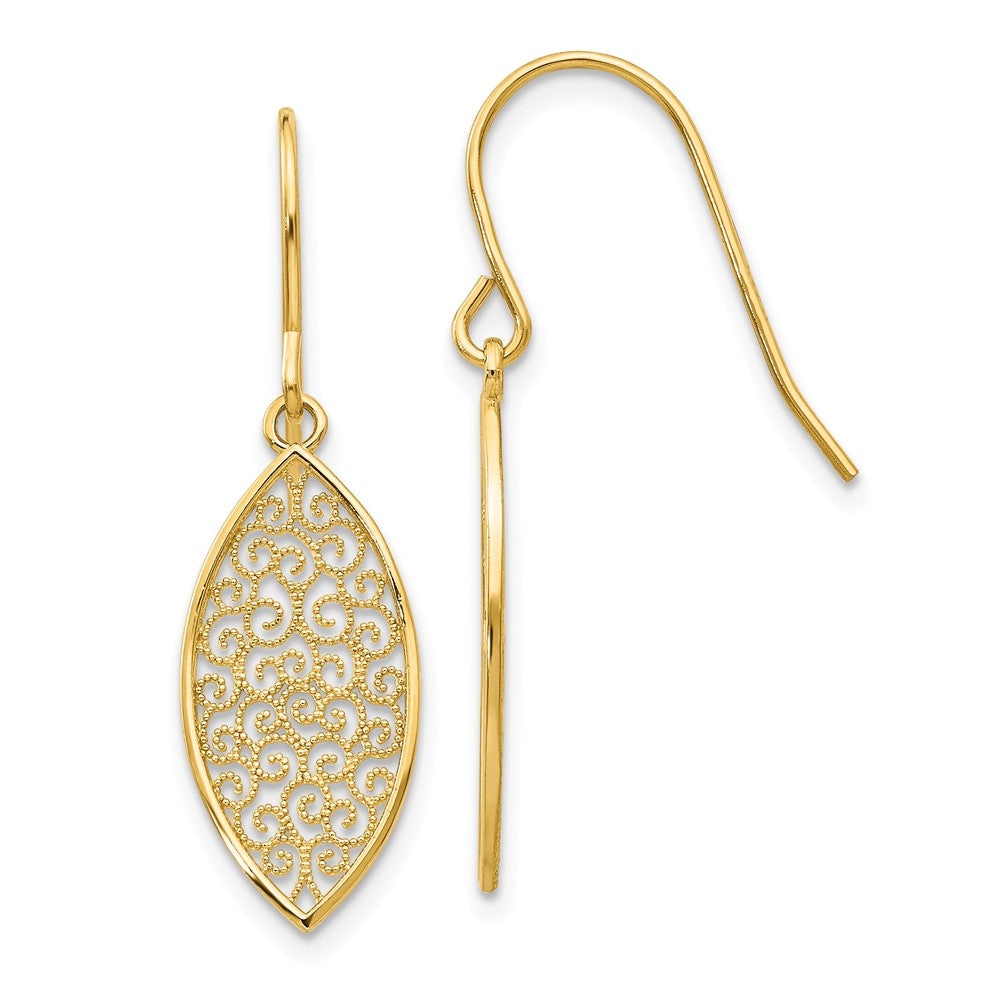 Marquise Filigree Dangle Earrings in 14k Yellow Gold, Item E10967 by The Black Bow Jewelry Co.