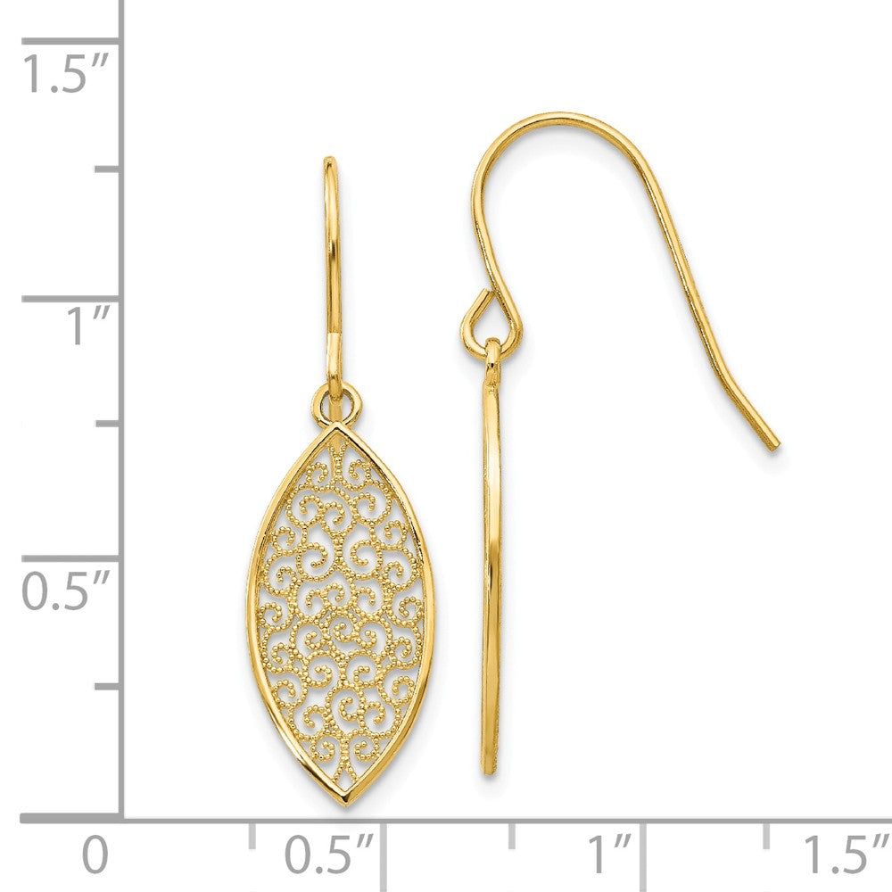 Alternate view of the Marquise Filigree Dangle Earrings in 14k Yellow Gold by The Black Bow Jewelry Co.