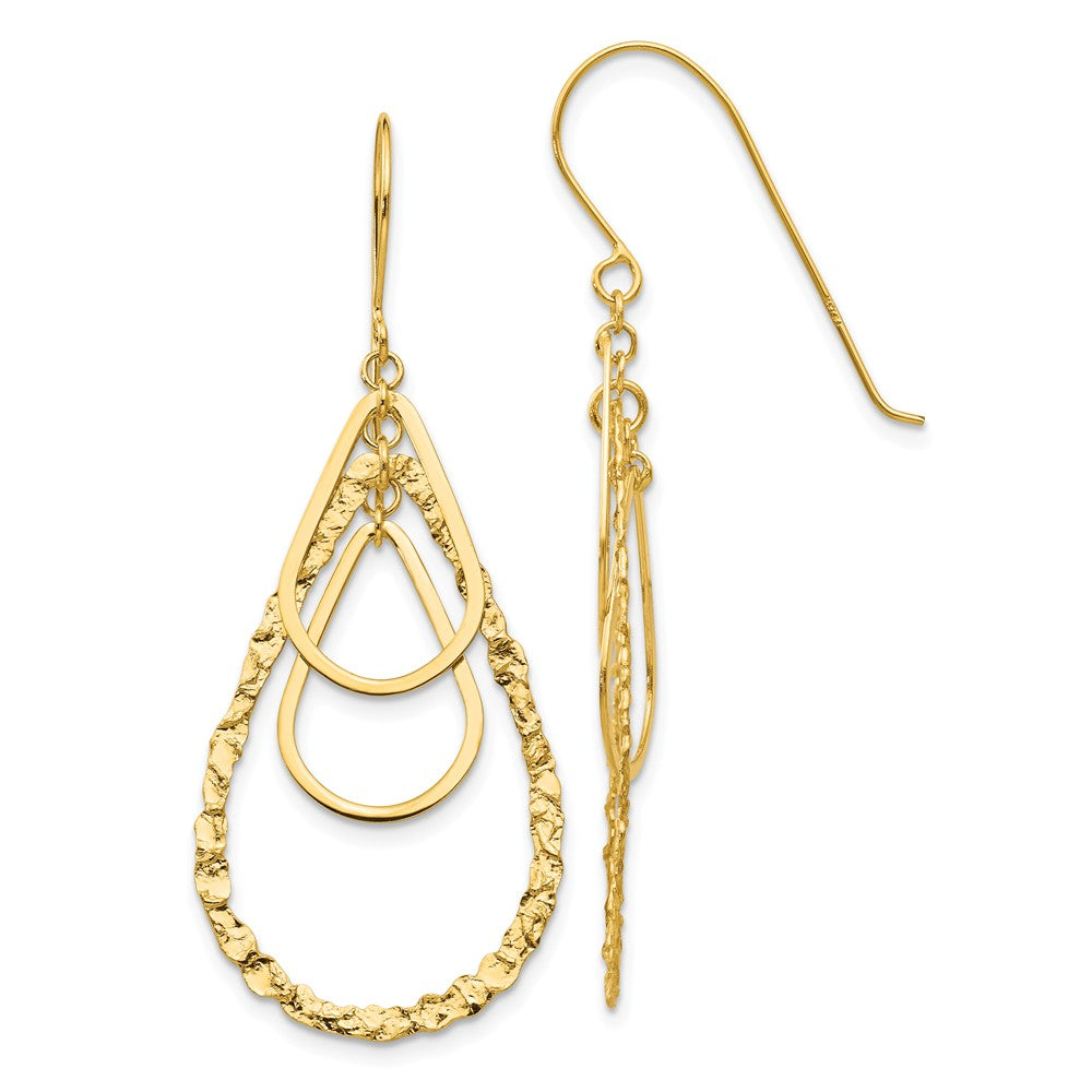 Triple Teardrop Dangle Earrings in 14k Yellow Gold, Item E10971 by The Black Bow Jewelry Co.