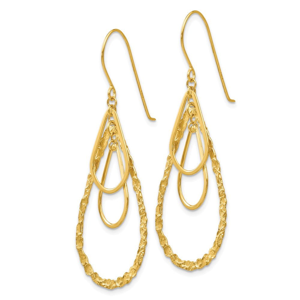 Alternate view of the Triple Teardrop Dangle Earrings in 14k Yellow Gold by The Black Bow Jewelry Co.