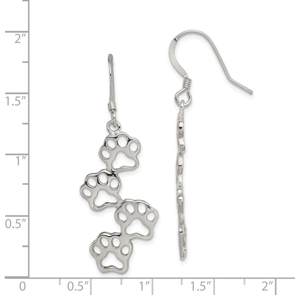 Alternate view of the Polished Paw Prints Dangle Earrings in Sterling Silver by The Black Bow Jewelry Co.