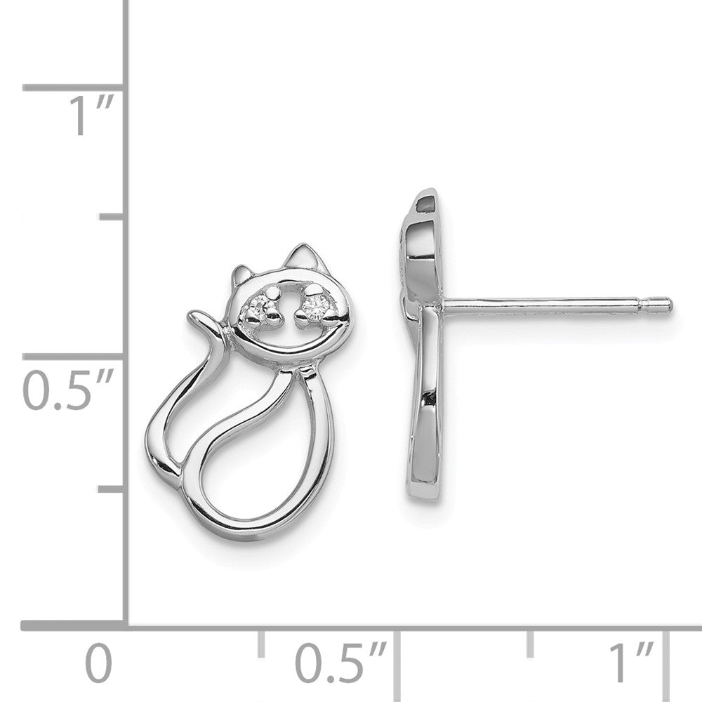 Alternate view of the 15mm Cubic Zirconia Cat Silhouette Post Earrings in Sterling Silver by The Black Bow Jewelry Co.