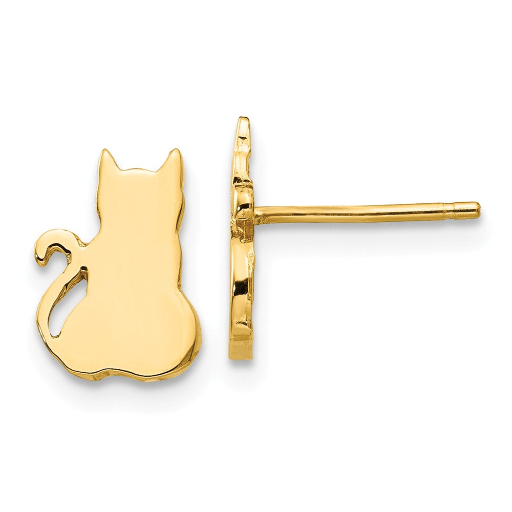 9mm Polished Cat Silhouette Post Earrings in 14k Yellow Gold, Item E10978 by The Black Bow Jewelry Co.
