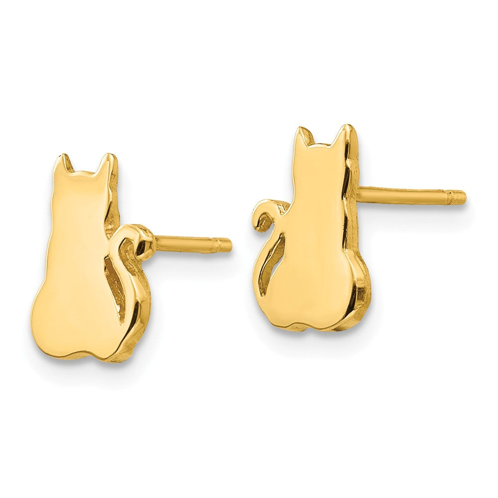 Alternate view of the 9mm Polished Cat Silhouette Post Earrings in 14k Yellow Gold by The Black Bow Jewelry Co.